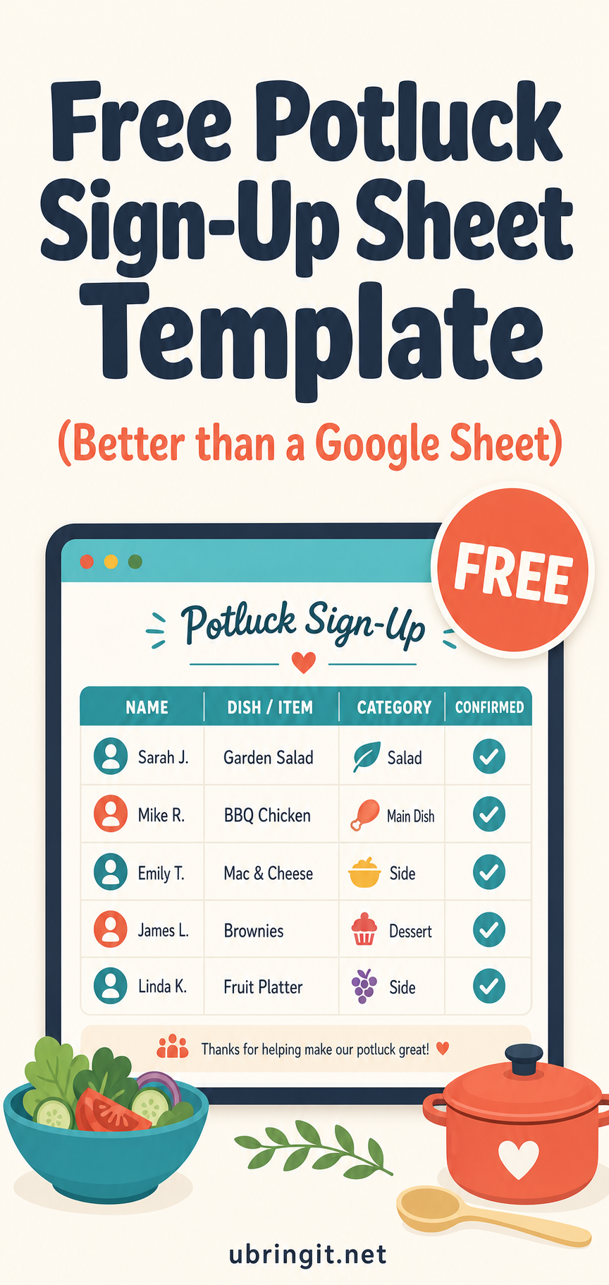 Free potluck sign-up sheet template (better than a Google Sheet)